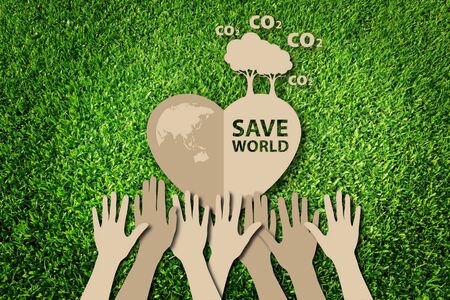 Paper cut of eco on green grassの写真素材
