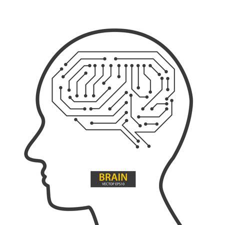 Brain with circuit board texture. Digital, technology concept. vector illustration.のイラスト素材