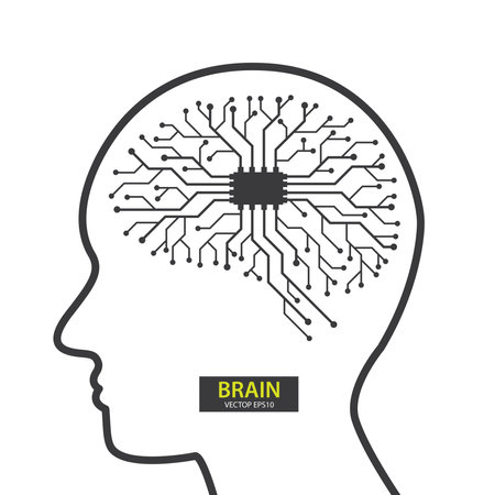 Circuit board human brain. vector illustration.のイラスト素材