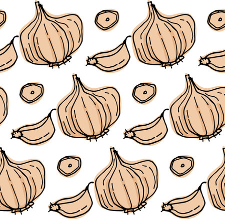 Garlic seamless pattern background - Vector illustrationのイラスト素材