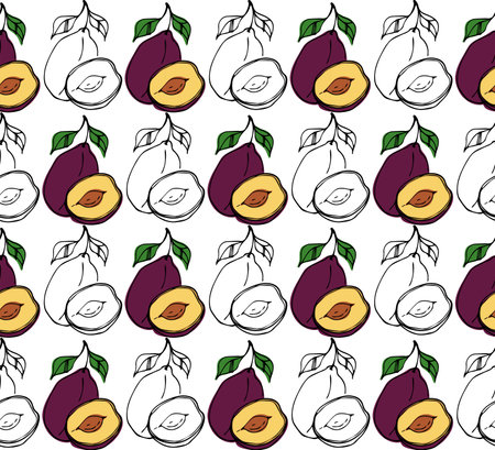 Plum seamless pattern background - Vector illustrationのイラスト素材
