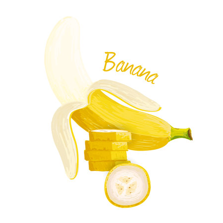 Banana, fruit doodle drawings vector illustration.のイラスト素材