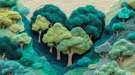 Paper Art Nature and Forests. Felt fabric art. Save the World. generative ai illustration.の素材