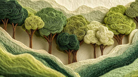 Paper Art Nature and Forests. Felt fabric art. Save the World. generative ai illustration.の素材