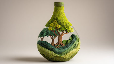 Paper Art of forest in Bottle shape. Art and Craft. Save the world concept.の素材