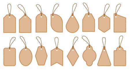 Price tag icon set. Different shapes paper labels for retail business, sale market promotion special offer. Blank color gift sticker. Empty discount badge. Retro shop coupon card. New simple buy frameのイラスト素材