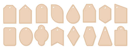 Price tag icon set. Different shapes paper labels for retail business, sale market promotion special offer. Blank color gift sticker. Empty discount badge. Retro shop coupon card. New simple buy frameのイラスト素材