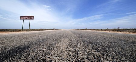 Sign on the Eyre Highway, Nullarbor Plain,of Treeless Plain, South Australia