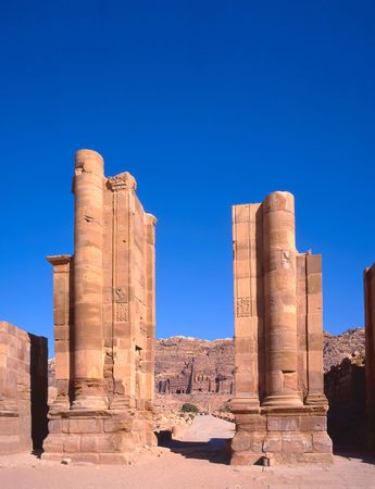Petra is a unique 2000 year old city, carved entirely into the rose-red cliffs by the Nabataeans. It is located in South Jordan. In 1985 Petra was designated a World Heritage Site by UNESCO. In 2007 it was selected as one of the New 7 Wonders of the Worldの写真素材