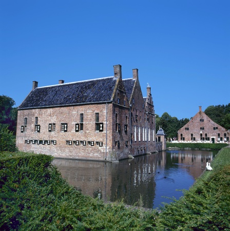 The Menkemaborg a castle in Uithuizen in the Netherlands with a beautiful moatの写真素材