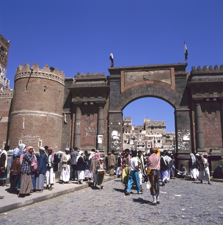 Bab al Yemen, Sana'a - the main gate to the old city in the capital of Yemenのeditorial素材