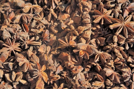 Close-up of dried star anise seed at a marketの写真素材