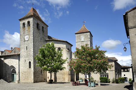 Market square of Lauzerte situated in Tarn and Garanne in France This  medieval town is a stop for the pelgrims at the route to Santiago de Compostelaの写真素材