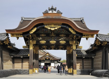 Kyoto, Japan ? November 8, 2014: Tourists at the entrance gate of Nijo Castle. This an UNESCO World Heritage site and built in 1626. November 8, 2014 Kyoto, Japanのeditorial素材