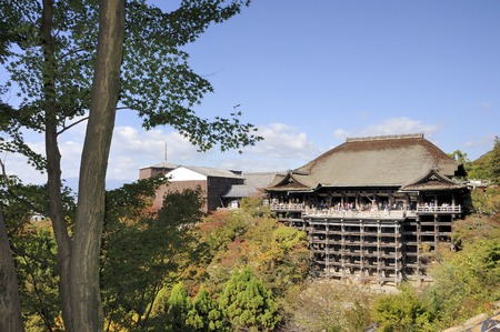 Kyoto, Japan - November 4,2014: People pray at main hall of Kiyomizu-dera temple. Veranda of main hall is one of the best view spot at Kiyomizu-dera. November 4, 2014 Kyoto, Japanの写真素材