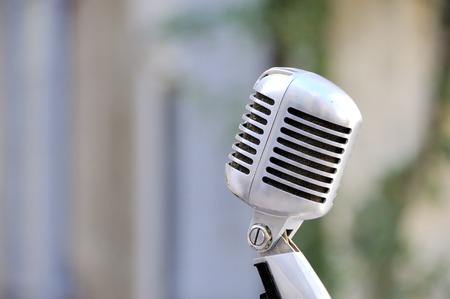 vintage microphone sound gear in retro styleの写真素材