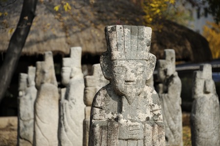 Seoul, South Korea-November 11, 2015; Primitive stone statue for guarding tombs of important people at Gyeongbokgung Palace. November 11, 2015  Seoul, South Koreaのeditorial素材