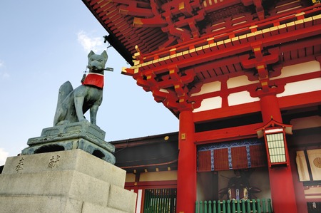 Fox at Fushimi Inari Taisha Shrine two storied gate in Kyoto , Japanのeditorial素材