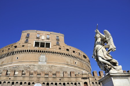 Statue of an angel and detail of the Old fortress Angel's Castle Rome, Italyのeditorial素材