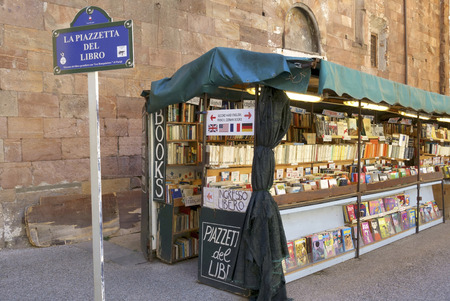 Second hand books stall on the Piazetta del Libro in Lucca, Italyのeditorial素材