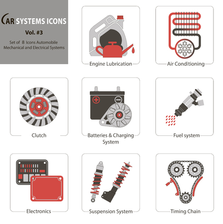 Set of 8 Icons Automobile. Mechanical and Electrical Systemsのイラスト素材