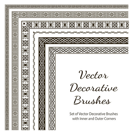Vector Decorative Brushes with Inner and Outer Corners. Seamless Borders for Patterned Frames.のイラスト素材
