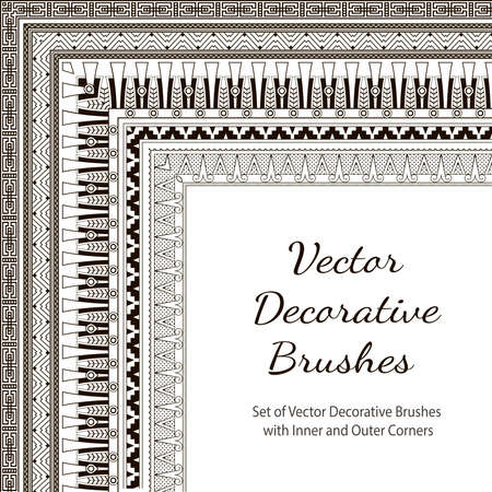 Set of Vector Decorative Brushes with Inner and Outer Corners.のイラスト素材
