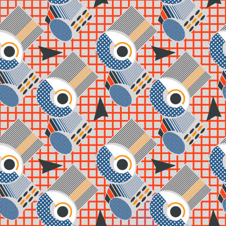 Seamless vector geometric strip pattern background. Abstract color shapes.のイラスト素材