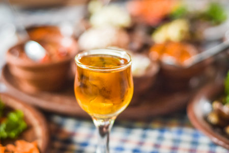 Traditional spanish tapas on a wooden table. Selective focus.の写真素材
