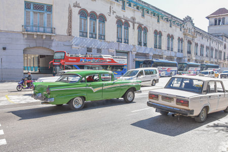 Old american cars in Havana, Cuba. Havana is the capital and largest city of Cuba.のeditorial素材