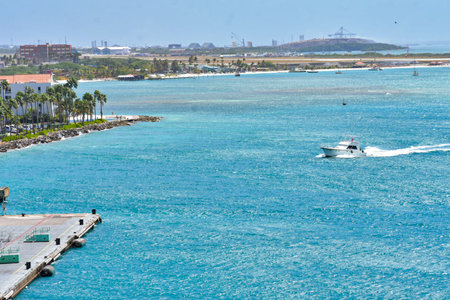 View of the marina in the city Oranjestad  Aruba, Kingdom of the Netherlandsのeditorial素材