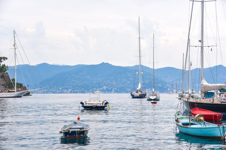 Boats and yachts in the Portofino, Italyの写真素材