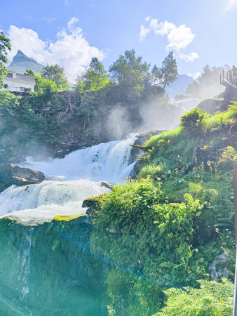 Waterfall in the mountains of Sapa, Lao Cai, Vietnamの写真素材