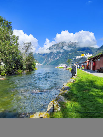 Fjord in Norway. Landscape with fjord and mountains.の写真素材