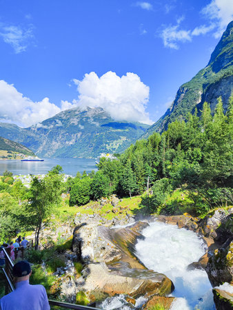 Landscape view of the fjord in Norway, Scandinavia, Skjoden (Sognefjord), Norwayの写真素材