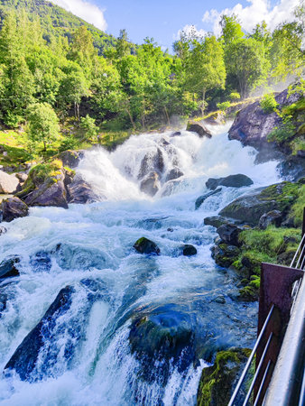 Waterfall in Norway. Beautiful summer landscape. Waterfall in Norway.の写真素材