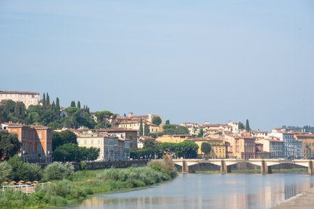 View of the river Arno in Florence, Tuscany, Italyの写真素材