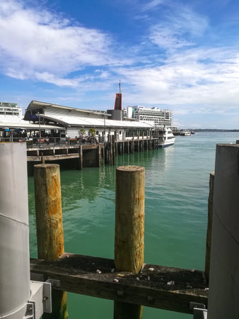 Pier and cruise ship in New Zealandの写真素材