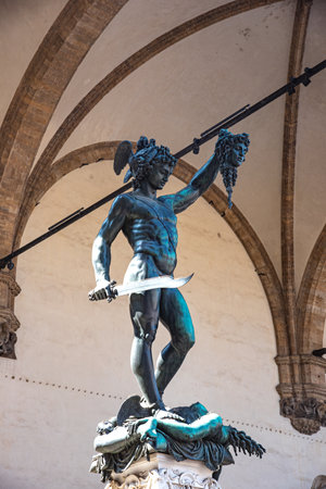 Statue of Neptune in Piazza della Signoria in Florence, Italyのeditorial素材