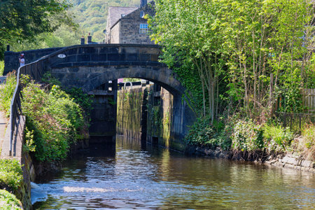Old stone bridge over the river Avon in the English Lake Districtの写真素材