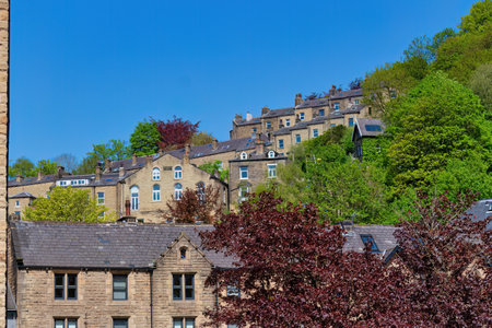 View of a row of old buildings in Hebden Bridge UK