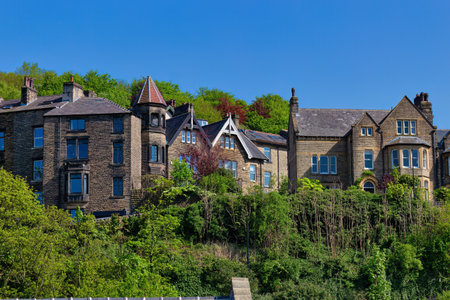 Row of houses on a hillside in the city of Hebden Bridge, Lancashire, England