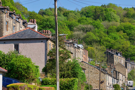 A view of the old town of Hebden Bridge, Lancashire England.の写真素材