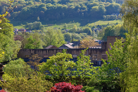 View of the city of Hebden bridge , englandの写真素材