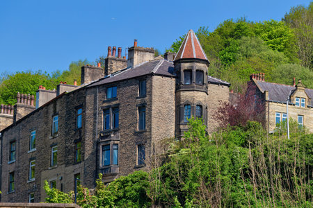 View of the historic buildings in Hebden Bridge.の写真素材