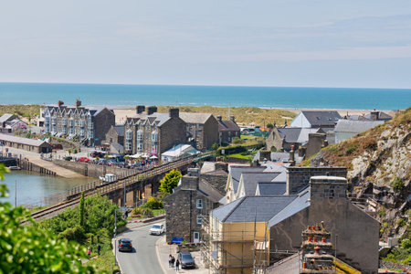 Aerial view of the Welsh seaside town in Barmouth, Wales, UK