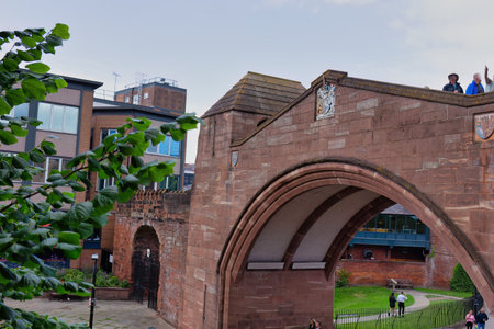 View of wall gate  in Chester, Cheshire, UKの写真素材