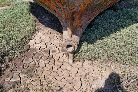 fragment of rust old ship on beach in Fleetwood, north-west, lancashire, ukの写真素材