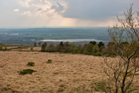 A view of the countryside from the top of a hill in Rivington, Lancashire, UKの写真素材