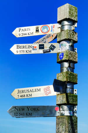 Cape Point cities distance arrow sign. Cape Point Nature Reserve, Cape Town, South Africa.のeditorial素材